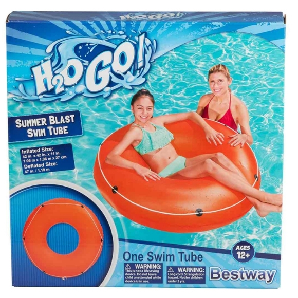 NEW H2Ogo! Summer Blast Swim Tube Solid Orange Wraparound Rope Inflatable Ring - Picture 1 of 6